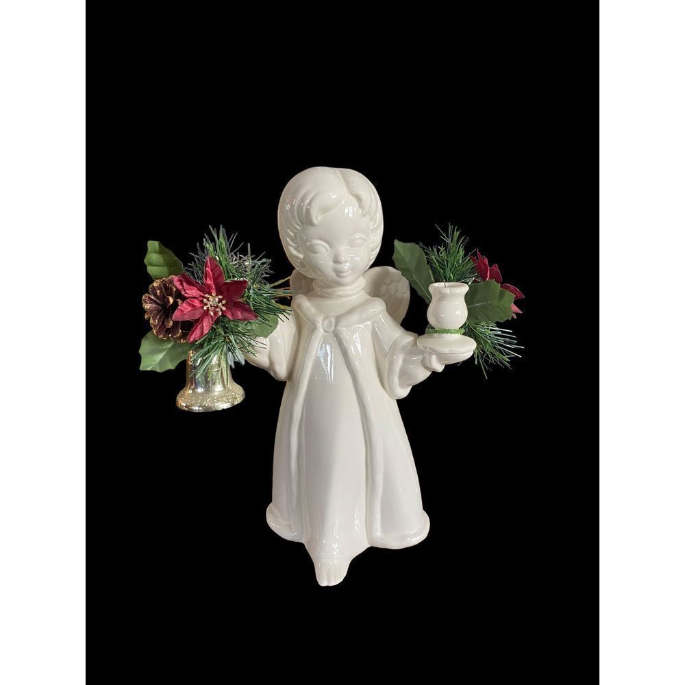 𝅺LARGE vintage ceramic Christmas angel candle holder